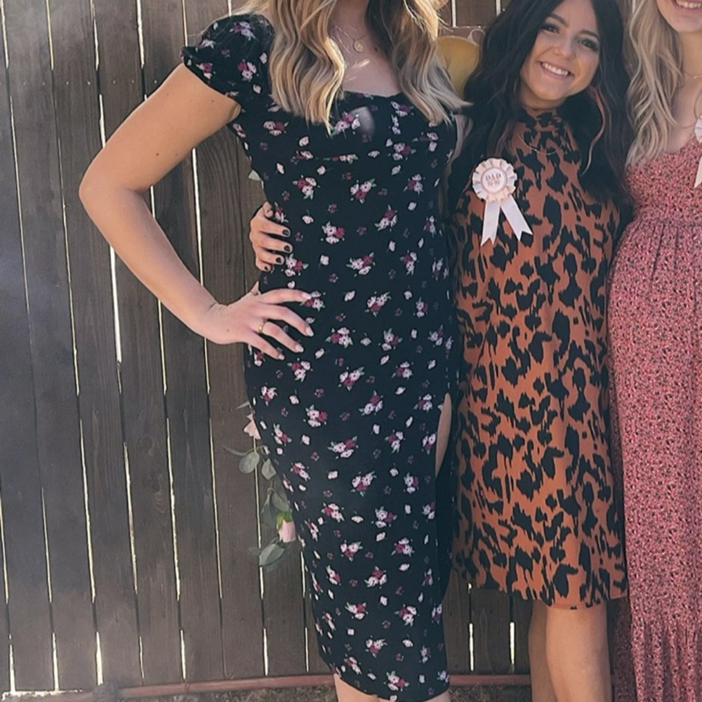 Missguided Black Dress with Pink Floral Pattern
